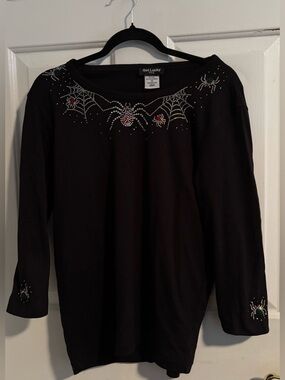 Vintage Get Lucky U.S.A. Black Bedazzled Spiderweb Design Top